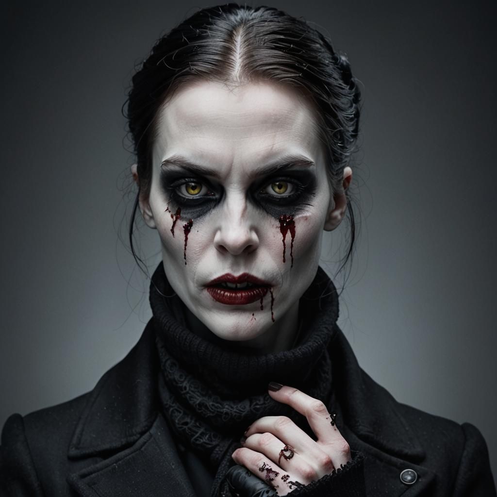 Hyperrealistic Portrait of Undead Vampire Woman