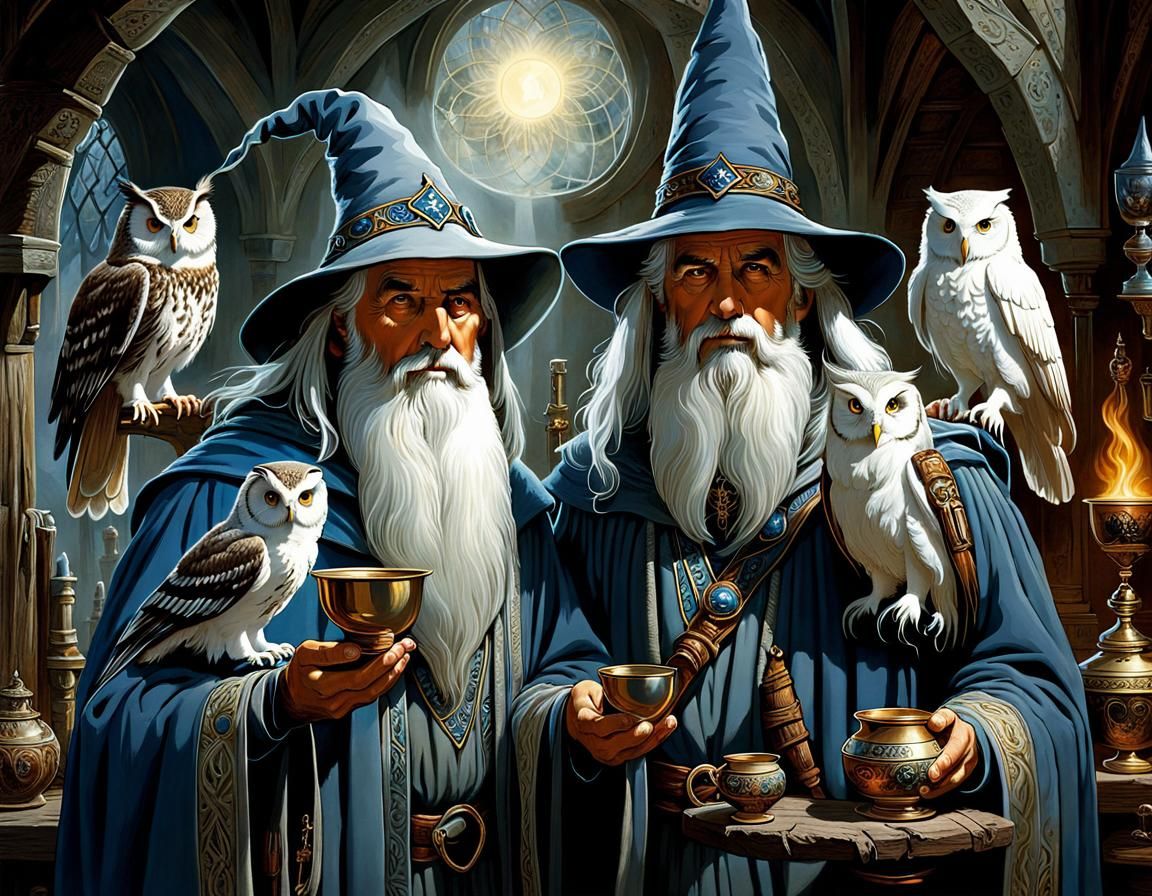 Wizard Brothers Brewing Potions in Fantasy Art Style