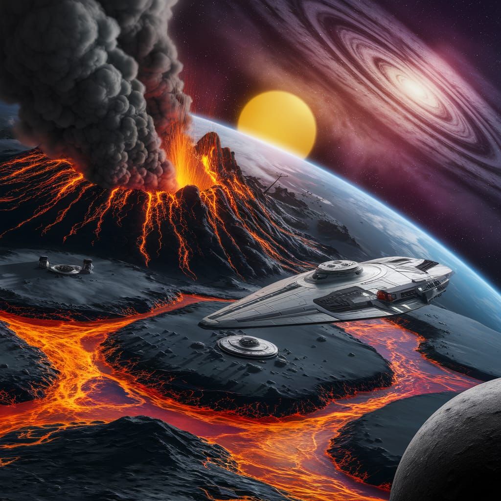 Planet in Turbulent Volcanic Eruption with Lava and Smoke