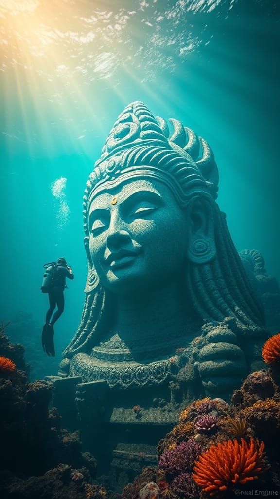 Hyper-Realistic Underwater Scene of Ancient Dwarka with Adiy...