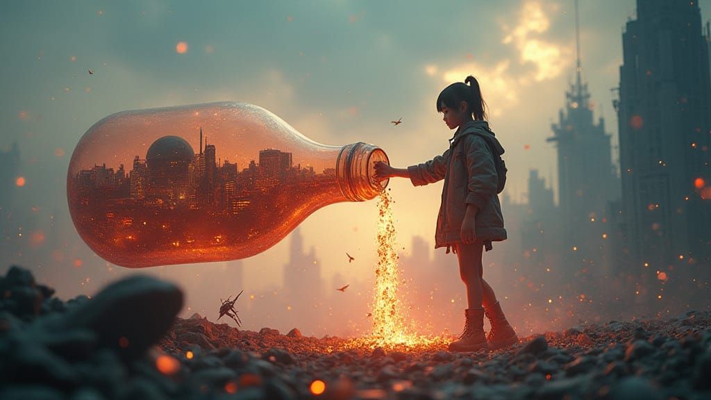 Cyberpunk Girl Unleashes Radiant Sci-Fi Explosion