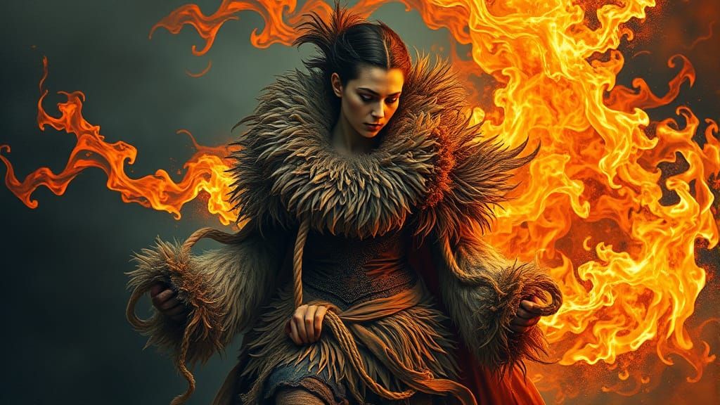 Medieval Woman Engulfed in Flames: Expressionist Painting