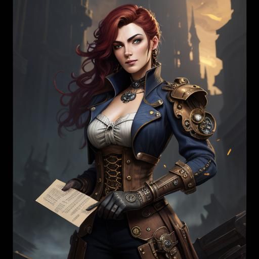 Steampunk Woman Holding Letter: Detailed Matte Painting