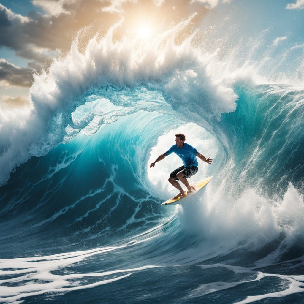 Surfer Tumbles Underwater in Hyper-Realistic Digital Art