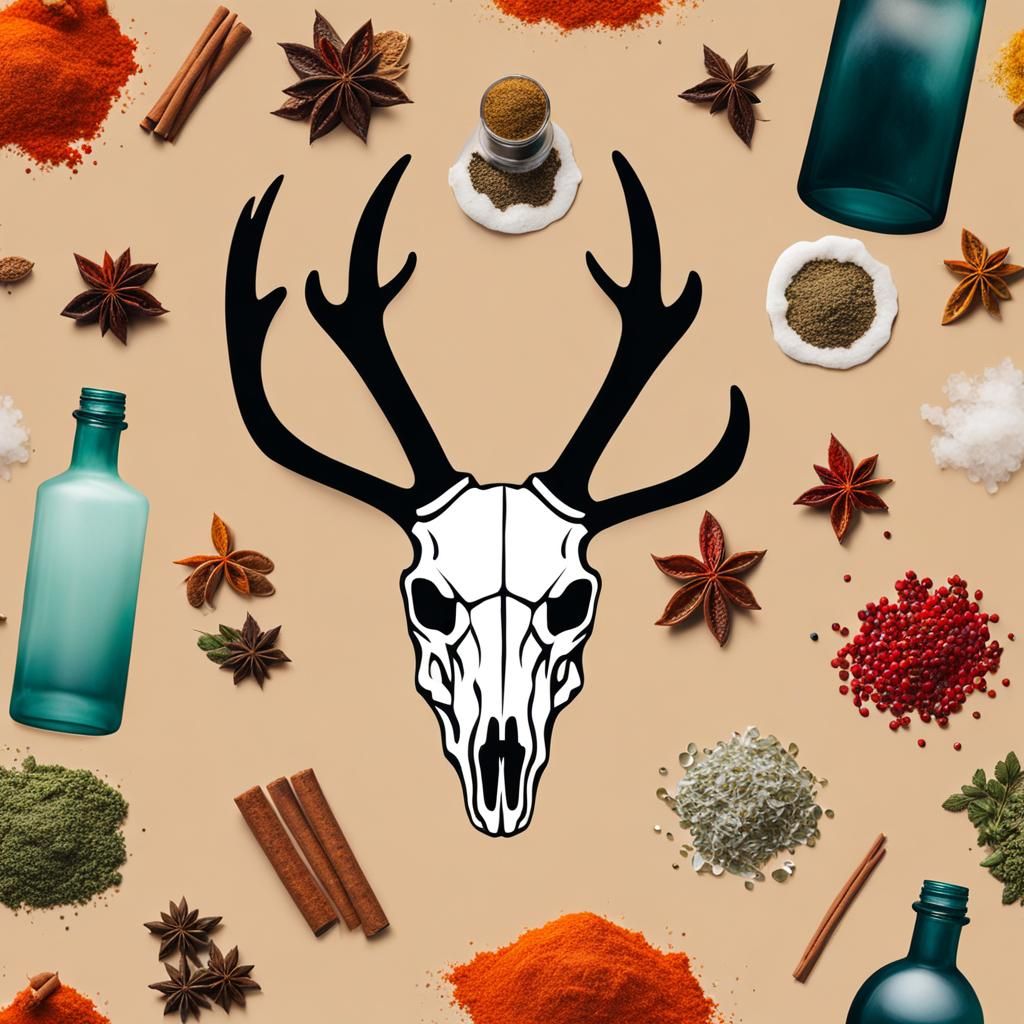 Occult Deer Skull Still Life with Crystals