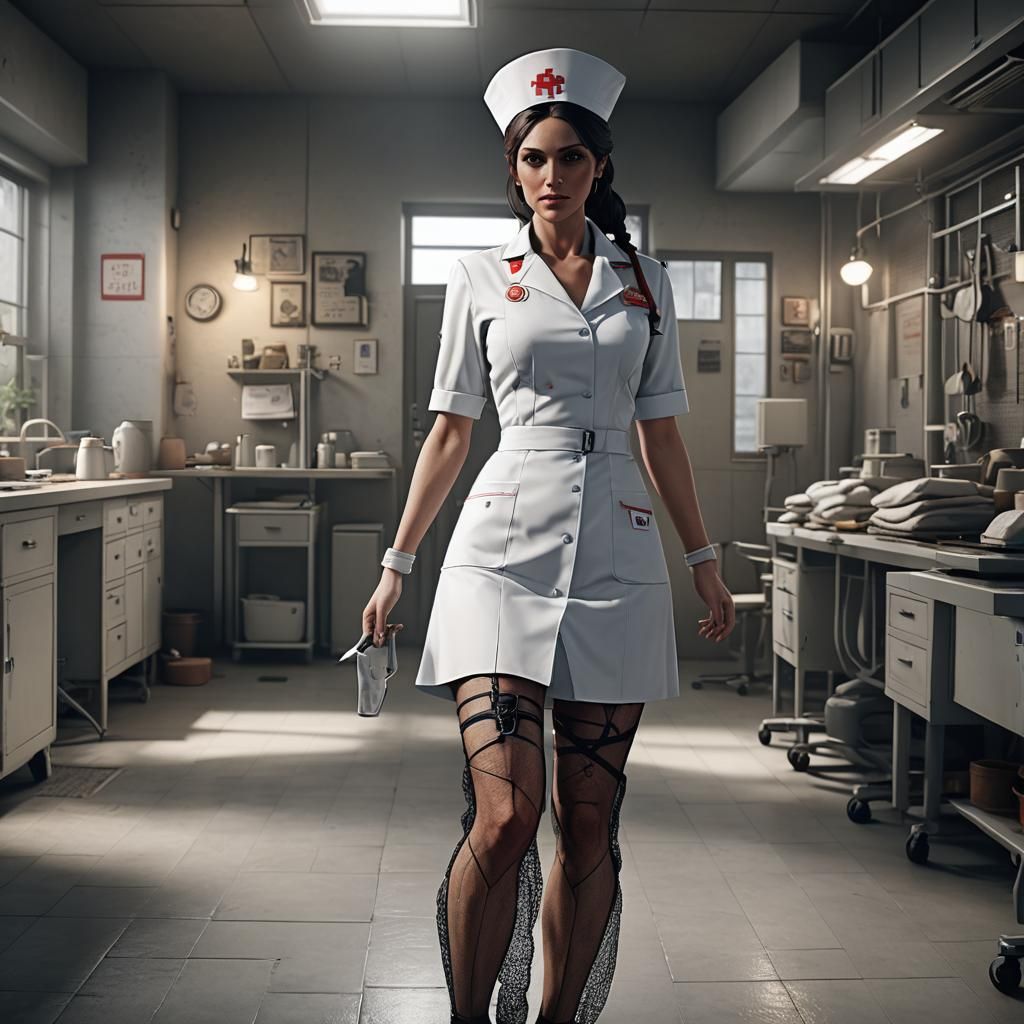 Hypersexy Nurse in Fishnets: 3D Game Cinematic