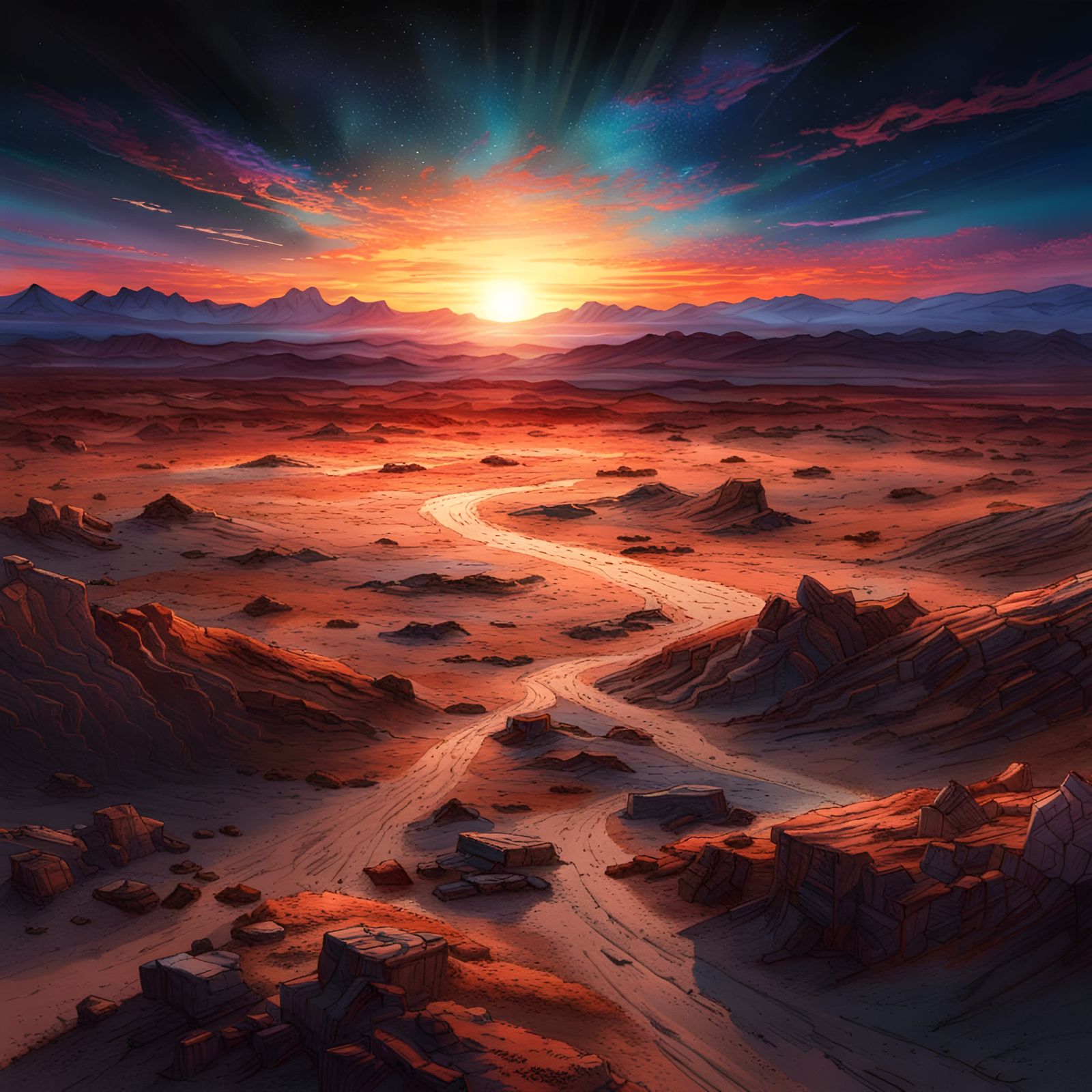 Cosmic sunset over the desert