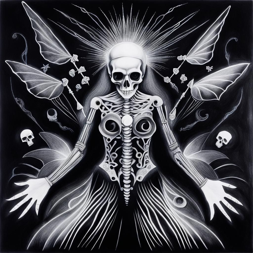 Surreal Crayon Drawing of a Goth Woman