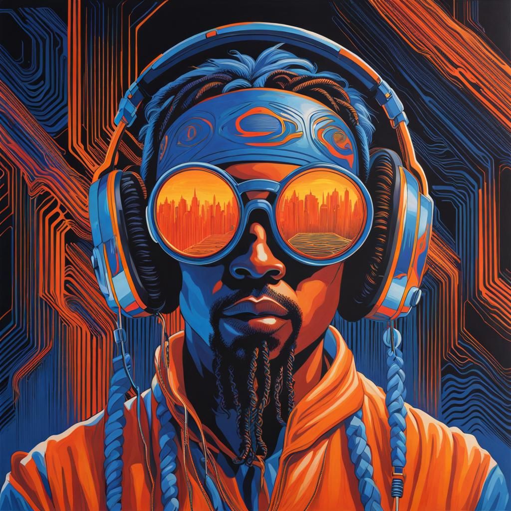 Figure with Goggles and Headphones: Geometric Land Art