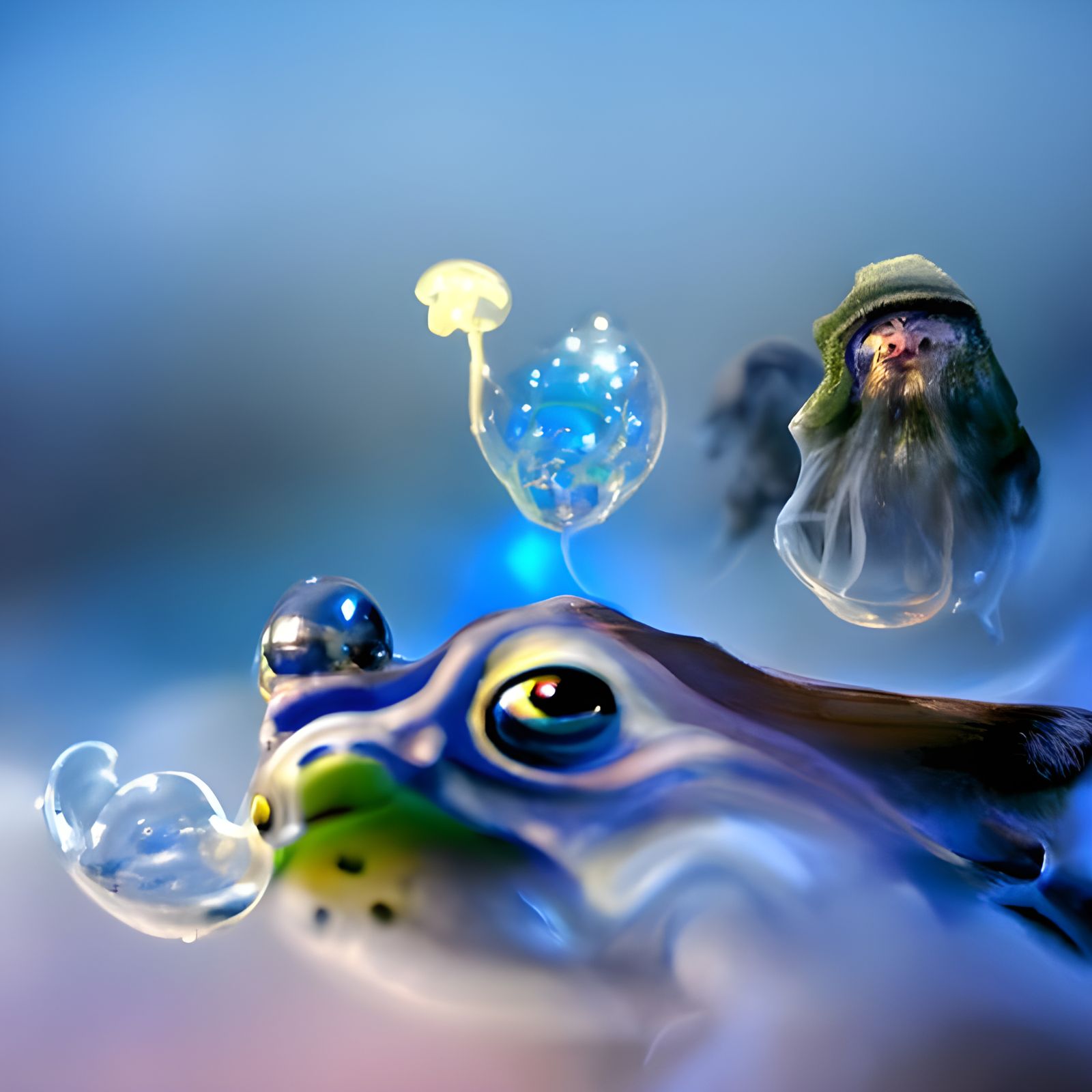 Frog in Sakura Forest with Jellyfish Wizard