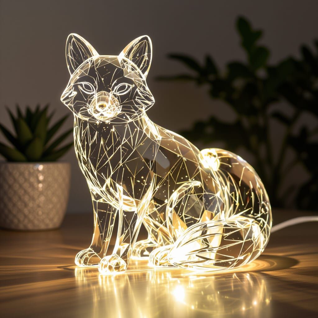 Glowing Clear Glass Fox Sculpture