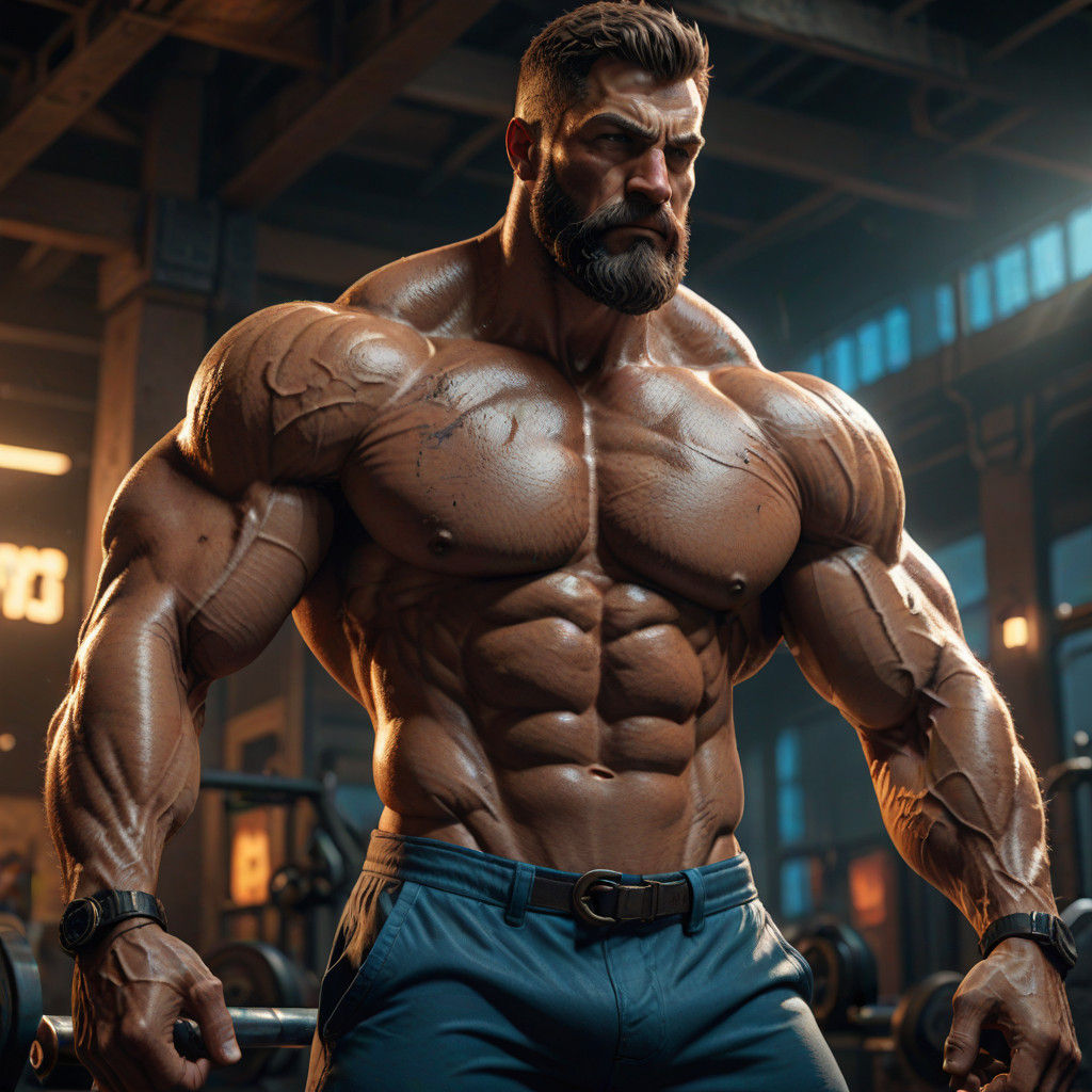 Muscular Hero in Heroic Pose