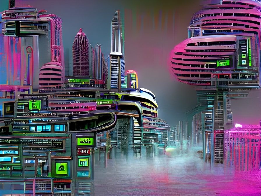 Sci-Fi City Rendered in Computer Art Style