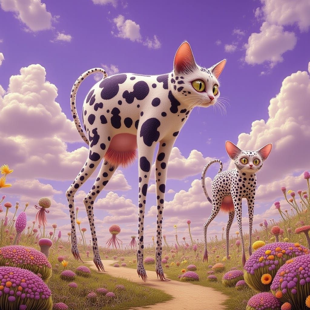 Catmania Cows on Stilts in Surreal Landscape