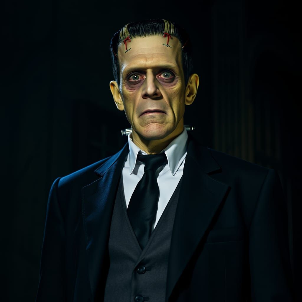 Frankenstein's Monster in Formal Suit, Gothic Style
