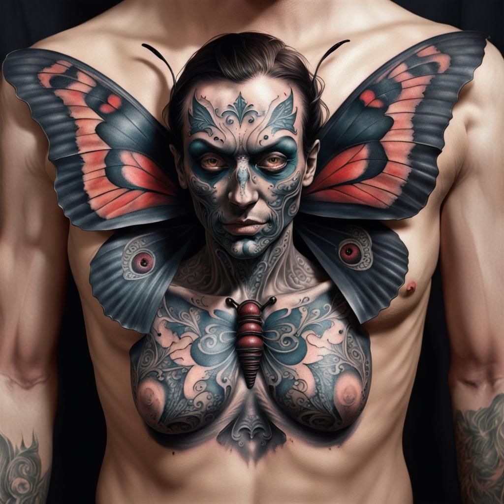 Horror Butterfly Face with Sinister Tattoo