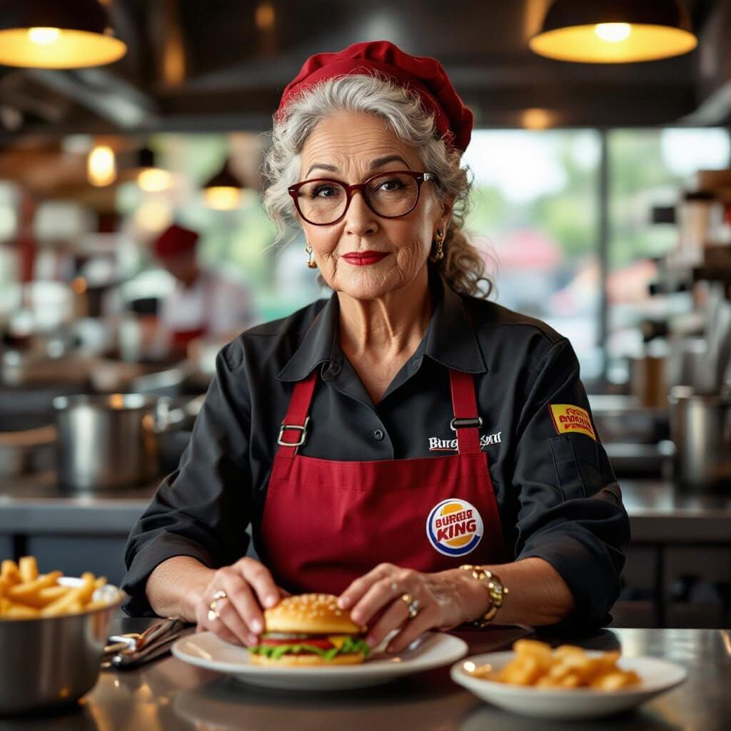 Detailed Matte Painting of a Senior Burger King Employee