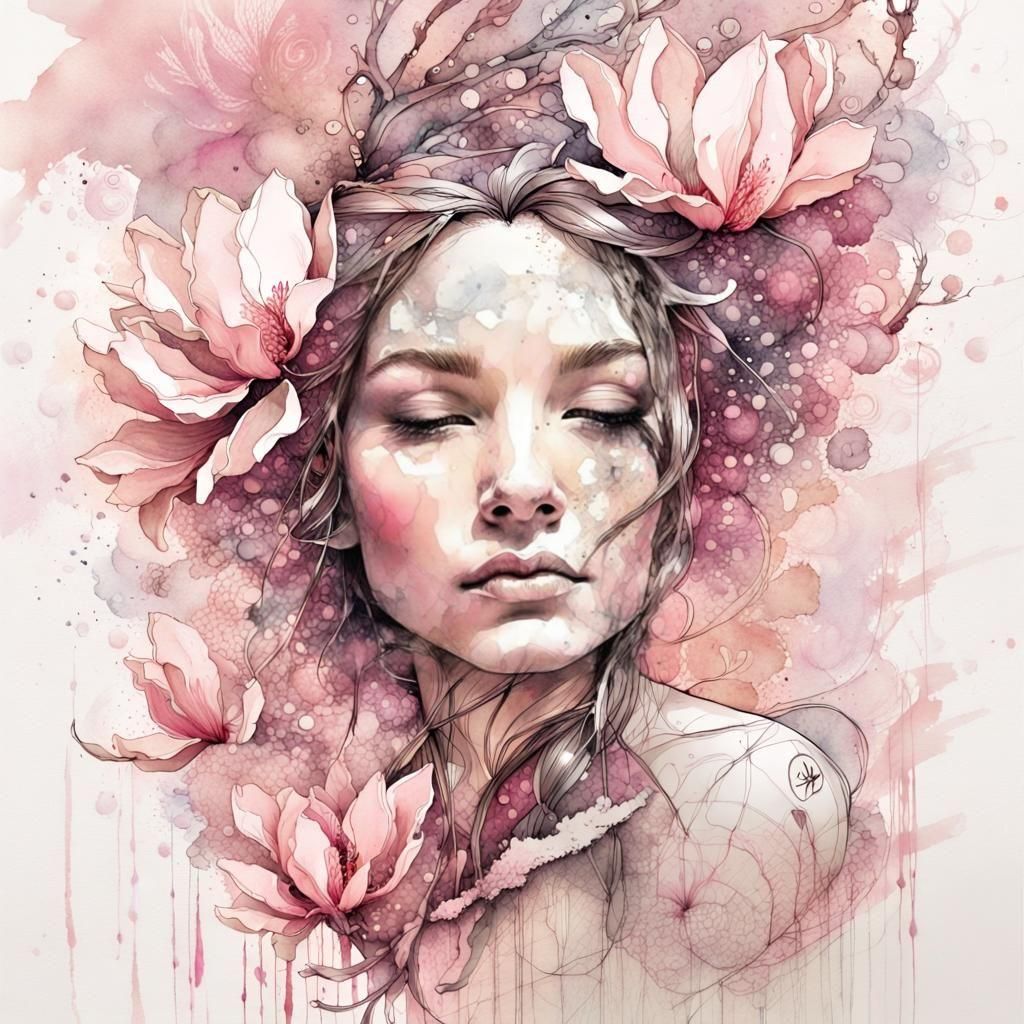 Mystical Magnolia Bloom in Luminous Pink Watercolor