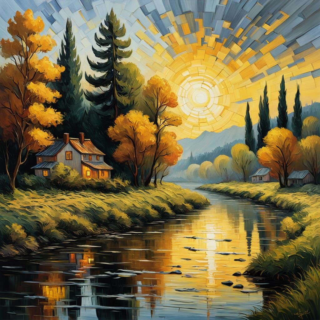 Impressionist Masterpiece with Thick Brush Strokes and Golde...