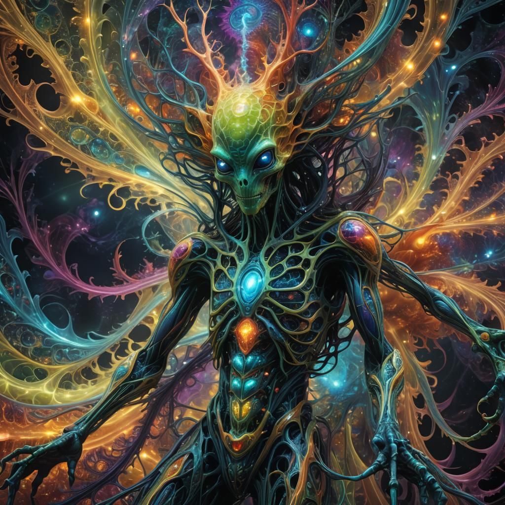 Surreal Alien Emerges from Germ with Fractal Geometry