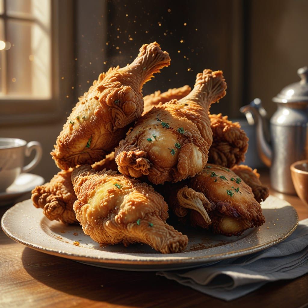 Crispy Fried Chicken Still Life: Culinary Oil Painting
