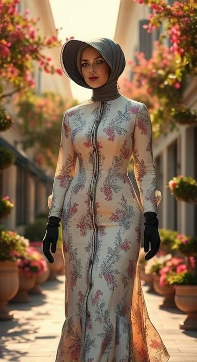 Impressionist Painting of Woman in Floral Victorian Dress