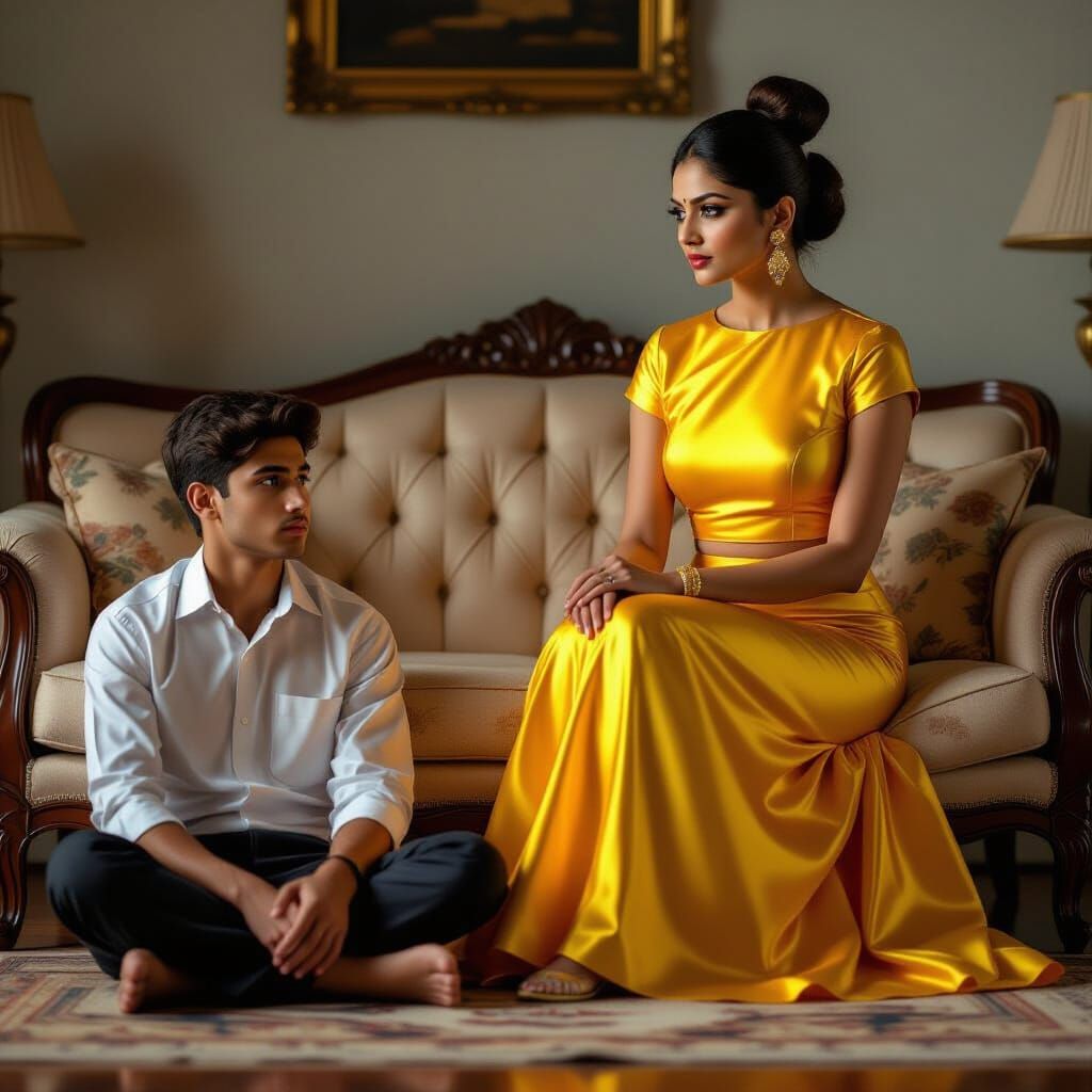 Stunning Indian Woman Admonishing Young Man Photorealistic S...