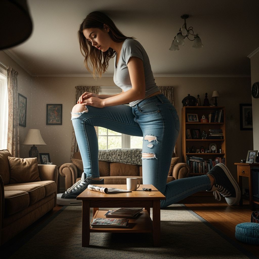 Teenage Giant in House, Photorealistic Digital Art