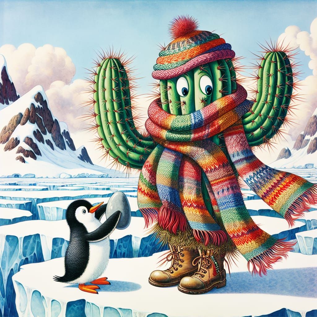 Animated Cactus Offers Pebble in Antarctic Landscape