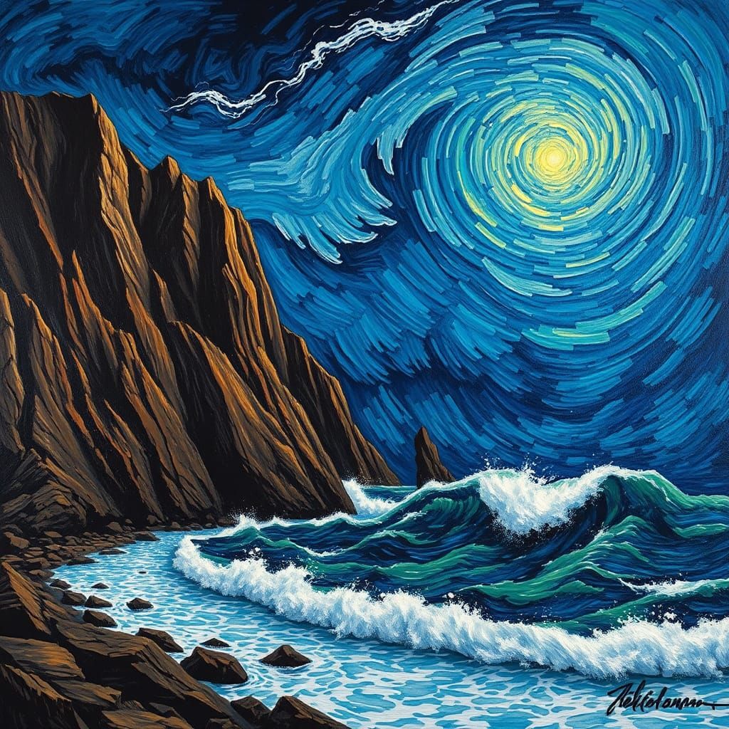 Tempestuous Coastline: A Post-Impressionist Seascape