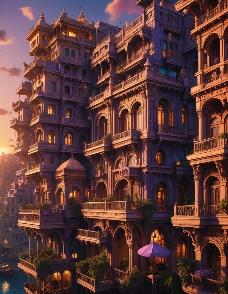 Fantastical Mombasa Sunset: Vibrant Matte Painting