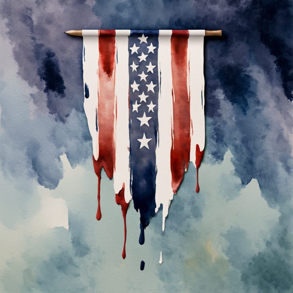 Distressed American Flag in Watercolor Style