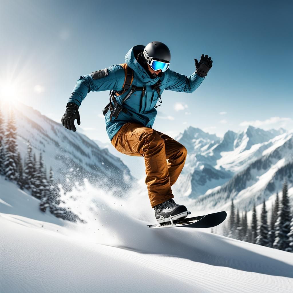 Hyperrealistic Snowboarder Mid-Air Action Shot