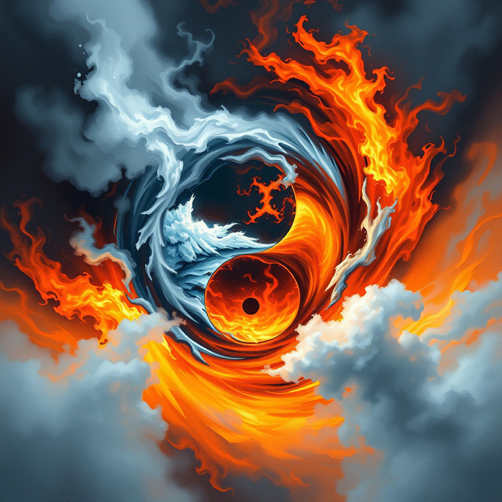 Yin-Yang Symbol in Fire and Ice Vortex