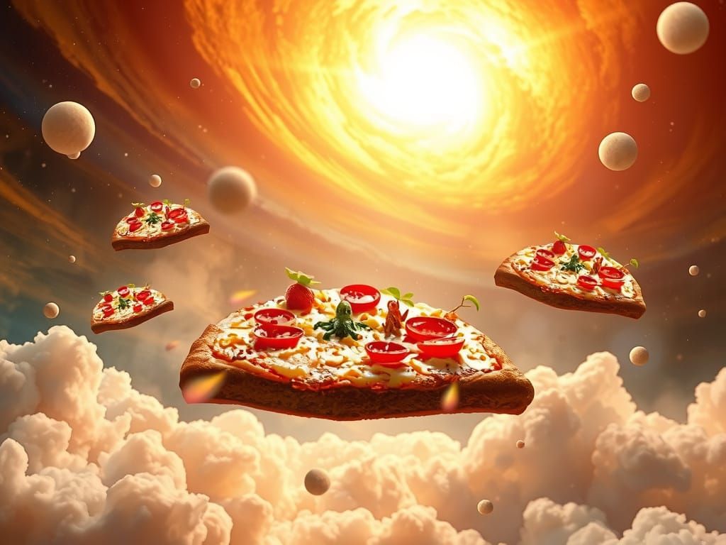 Pizza Islands in a Swirling Nebula: Surreal World