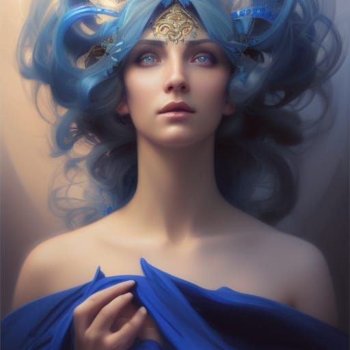Blue Elf Goddess Portrait in Fantasycore Style