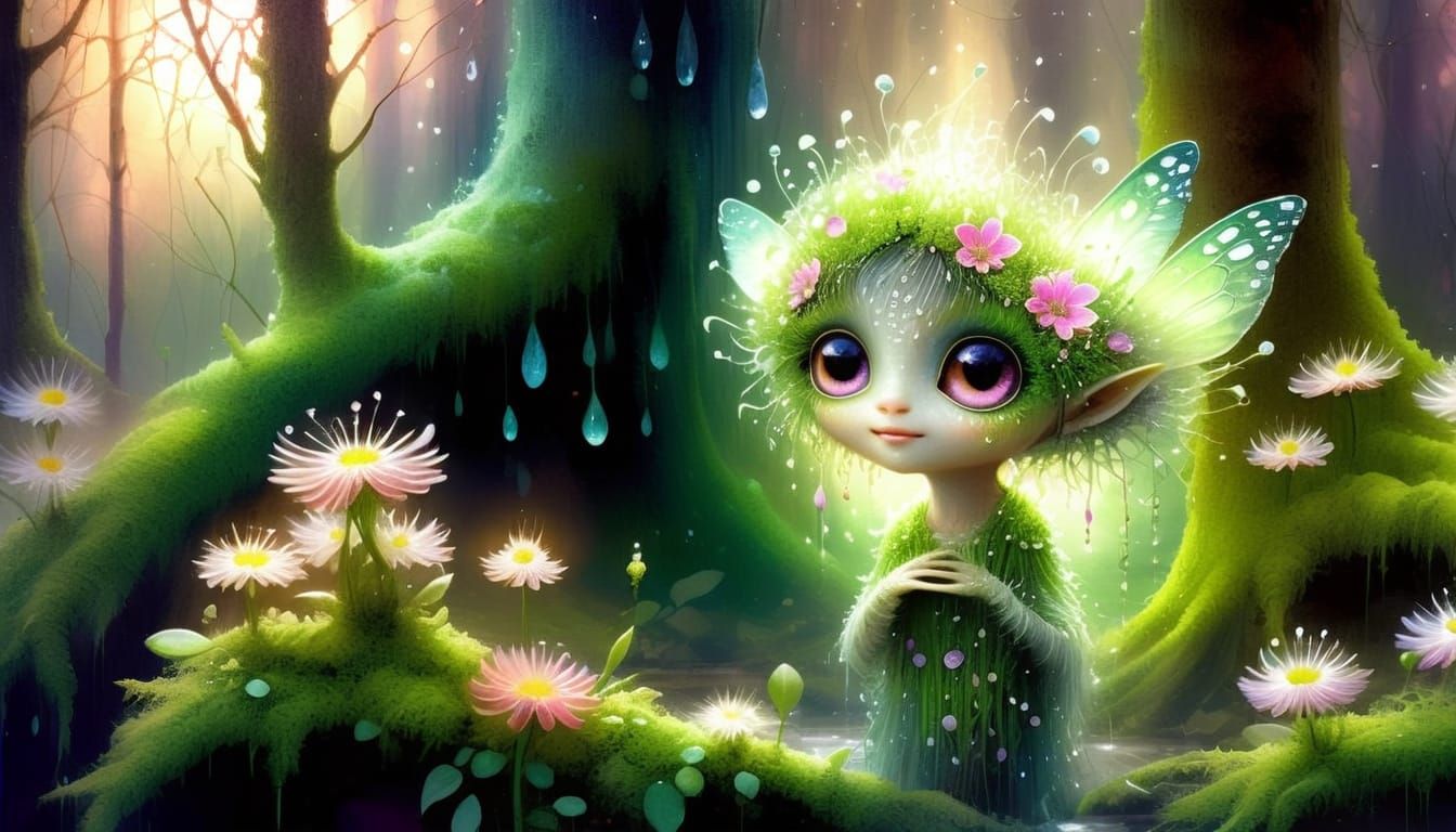 Whimsical Moss Nature Spirit in Enchanted Forest