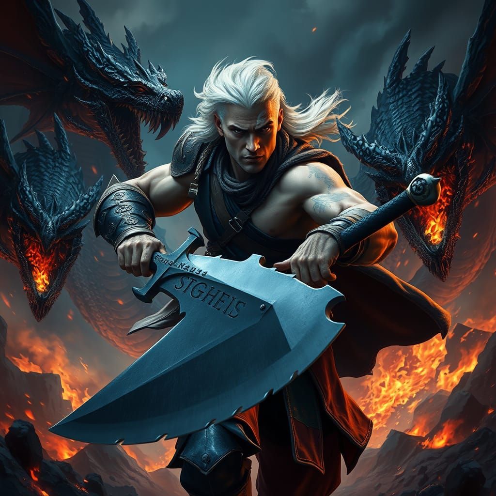 Cyberpunk Knight Battles Three Dragons in a Swirling Vortex ...