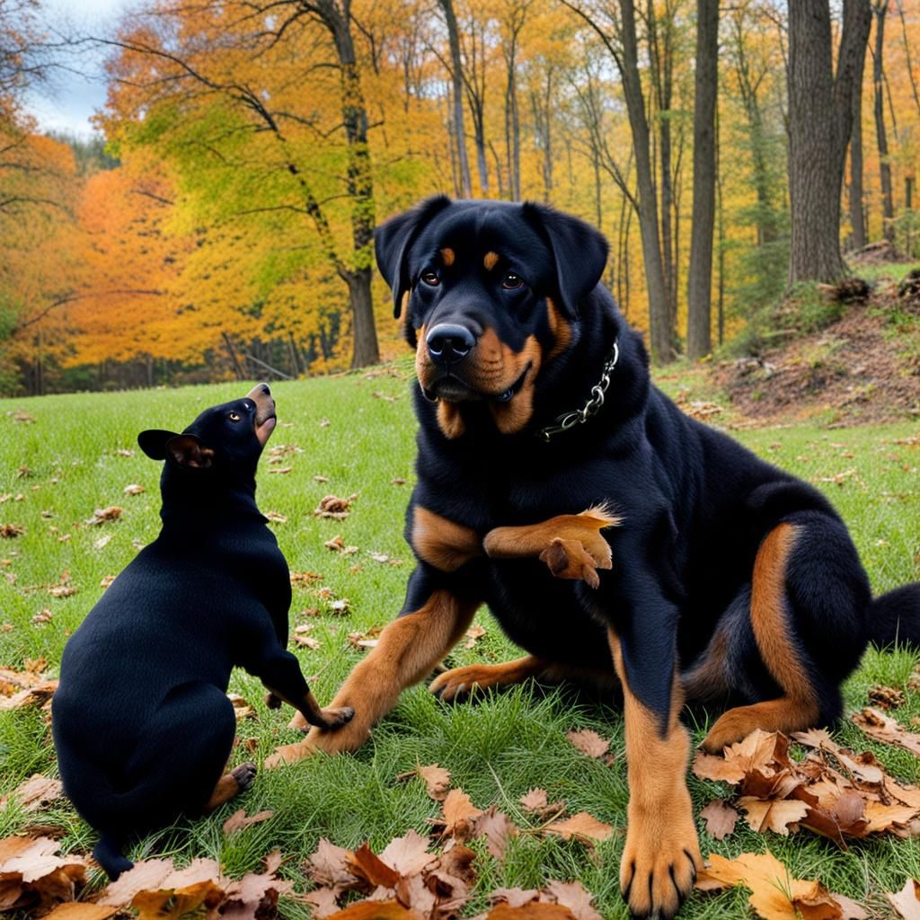 Biggie the Rottweiler and Joe the Squirrel