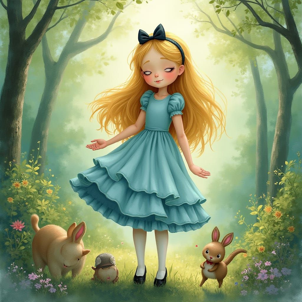 Whimsical Watercolor of Alice in Wonderland