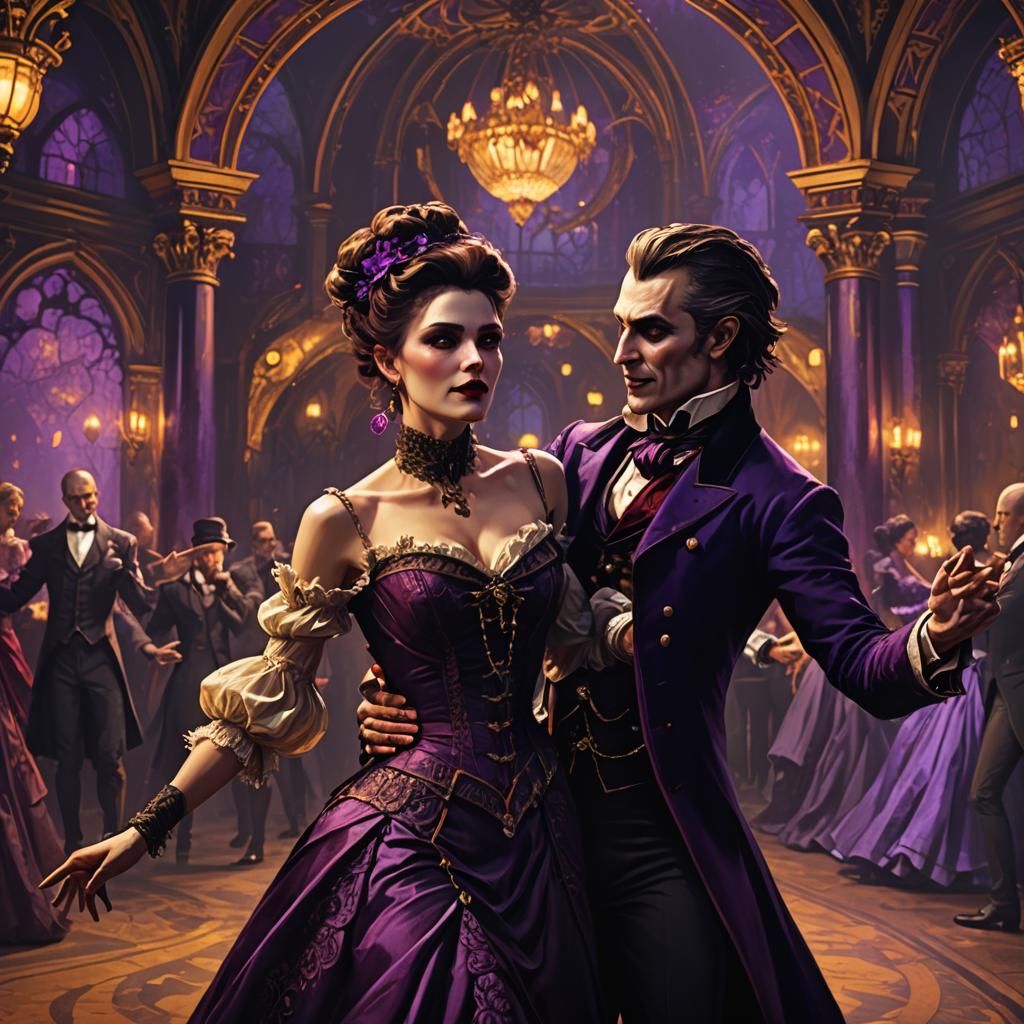 Victorian Vampire Couple Dancing, Dark Fantasy Art