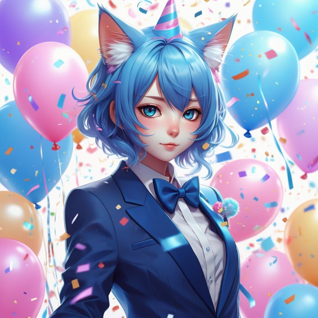 Anime Cat Girl at Birthday Party in Digital Art