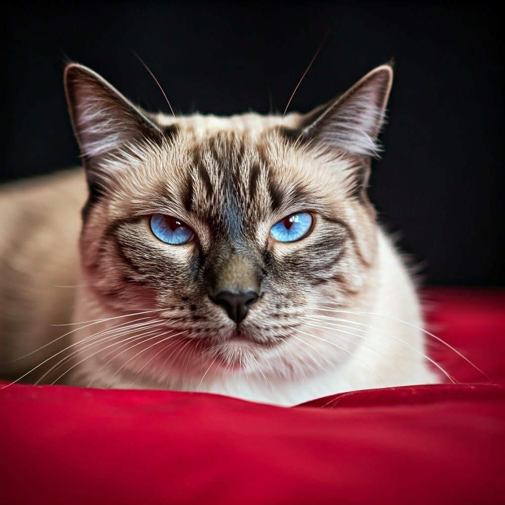 Blue-Eyed Siamese Angora Cat Portrait