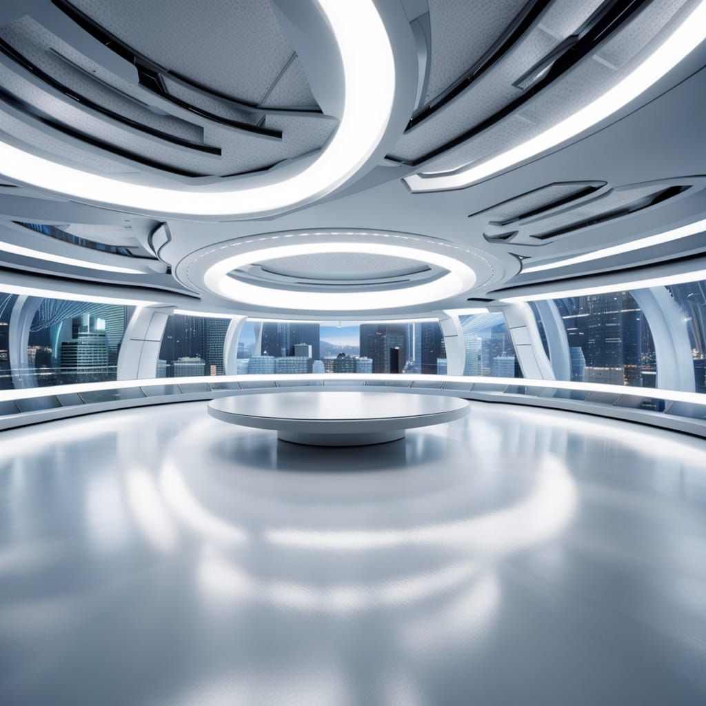 Futuristic Headquarters Room with Circular Table
