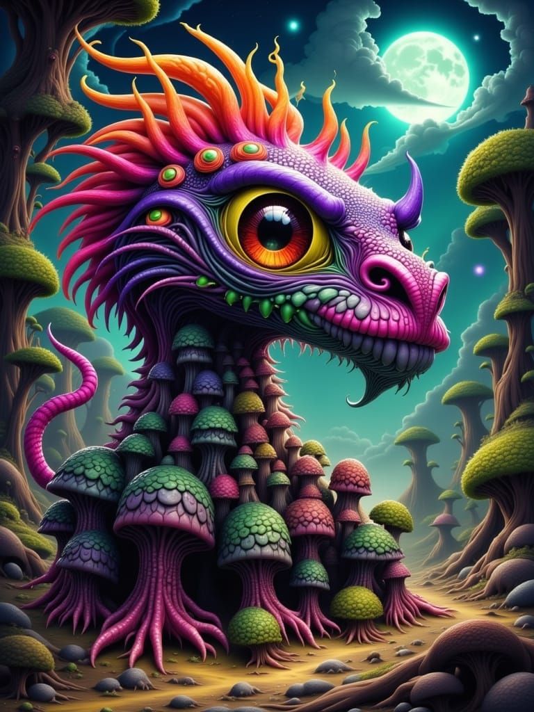 A Bizarre Alien Creature in a Surreal Landscape