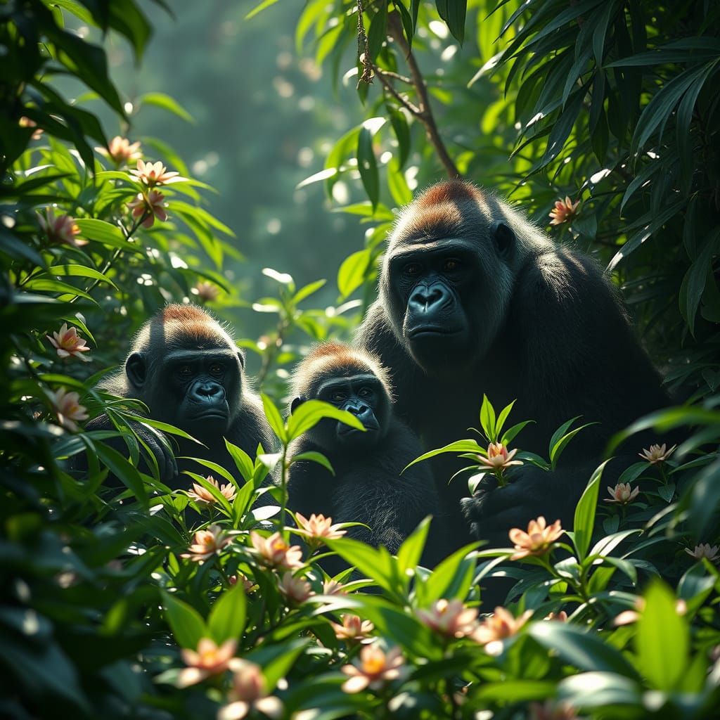 Gorilla Family in Jungle: Cinematic Digital Painting