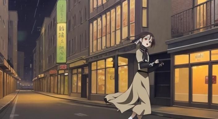 Anime Vampire Girl Runs at Midnight