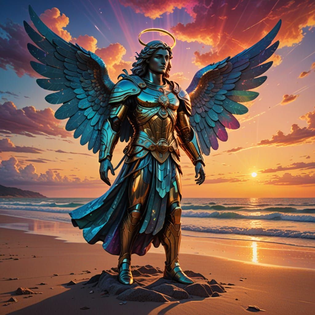 Archangel on Beach at Sunrise in Cosmic Style