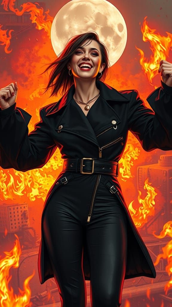 Lunar Punk Goddess Born from Flames