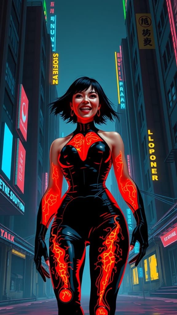 Lunar Punk Goddess of Lava Veins in Neon Black Jumpsuit